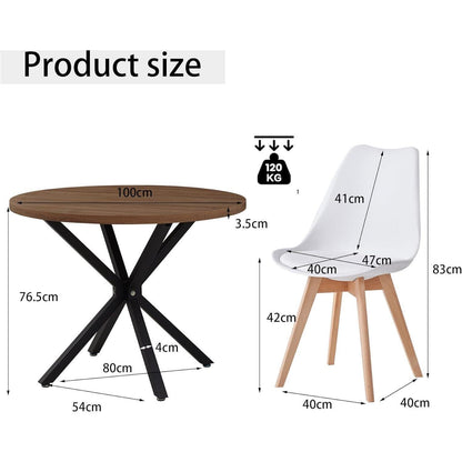 Runder Esstisch Set mit 4 Stühlen – Dunkelbraun & Weiß