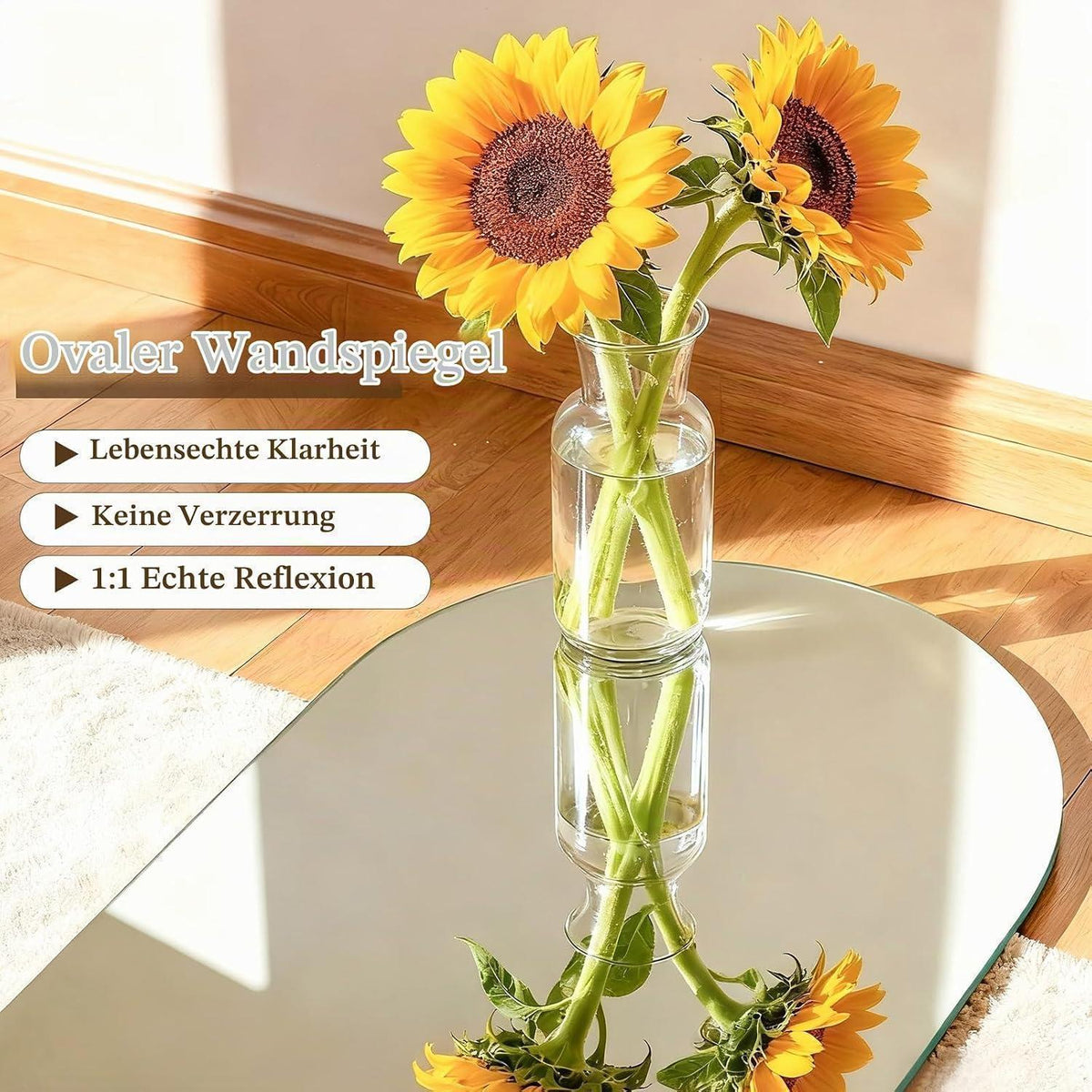 TSKDKIT Klebespiegel Oval 50x35cm – Rahmenloser Wandspiegel