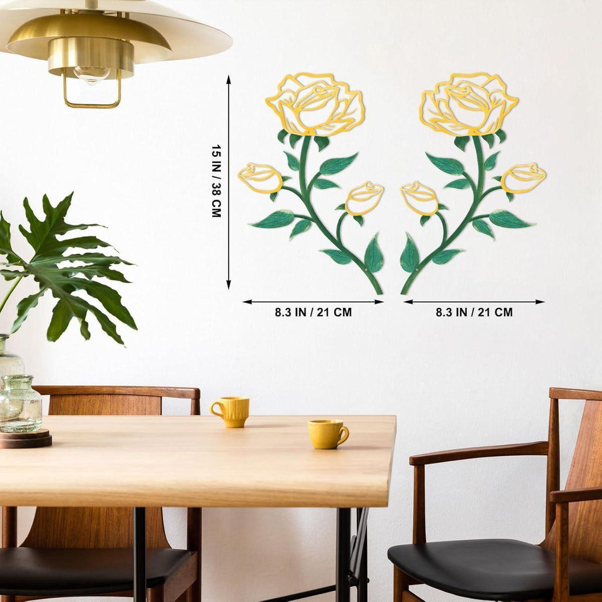 Metall Rosen Wanddeko – Gelbe Rosen Skulptur für Zuhause