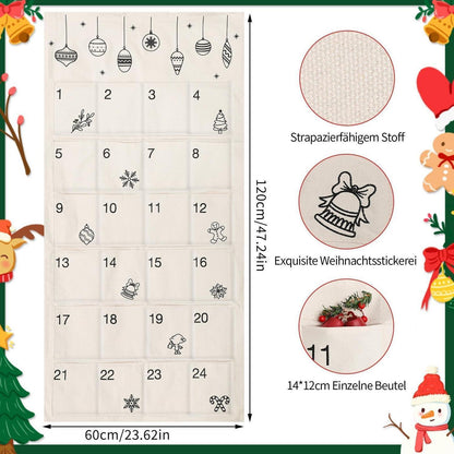 Wiederverwendbarer Adventskalender Wandteppich mit 24 Fächern