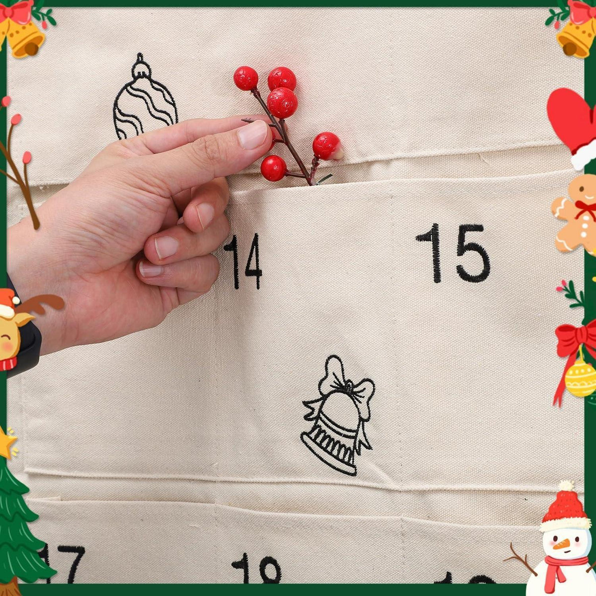 Wiederverwendbarer Adventskalender Wandteppich mit 24 Fächern