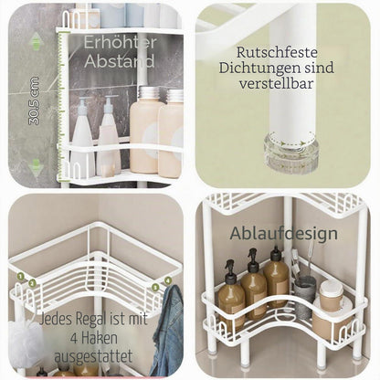 3er-Set Duschablage Eckregal mit Haken – Weiß
