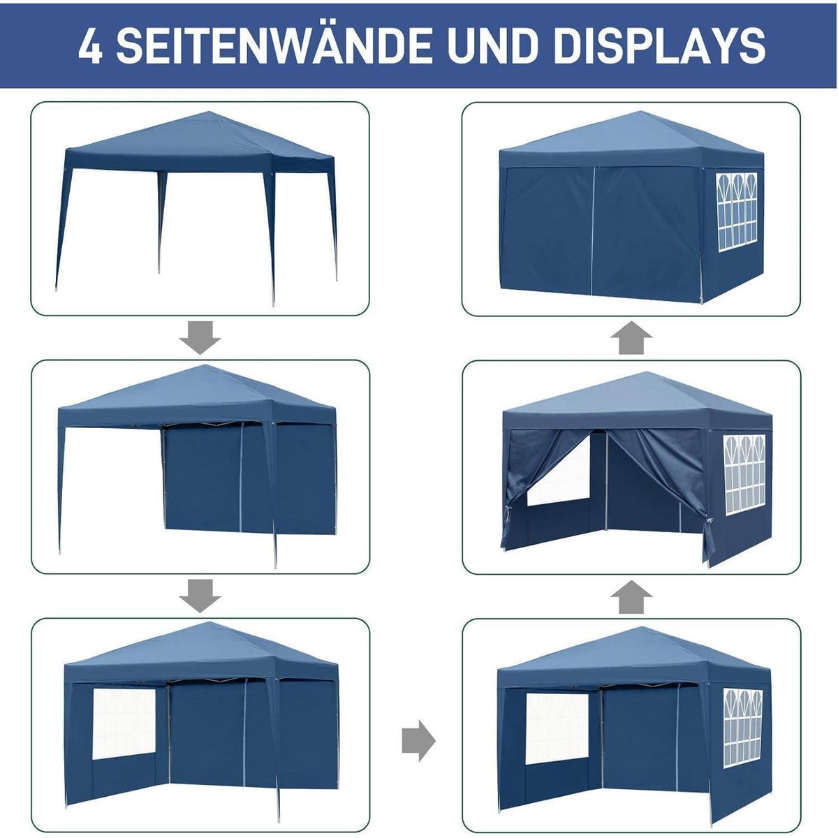 3x3m Faltpavillon mit 4 Seitenteilen – Wasserdicht & UV-Schutz
