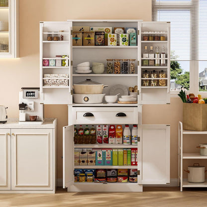 Küchenschrank Weiß 80x40x182cm | Hochschrank mit Schublade & Ablagen