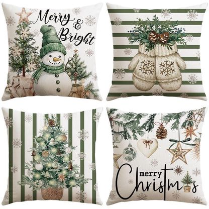 Weihnachtliche Kissenbezüge 4er Set, 45x45 cm, Schneemann Grün