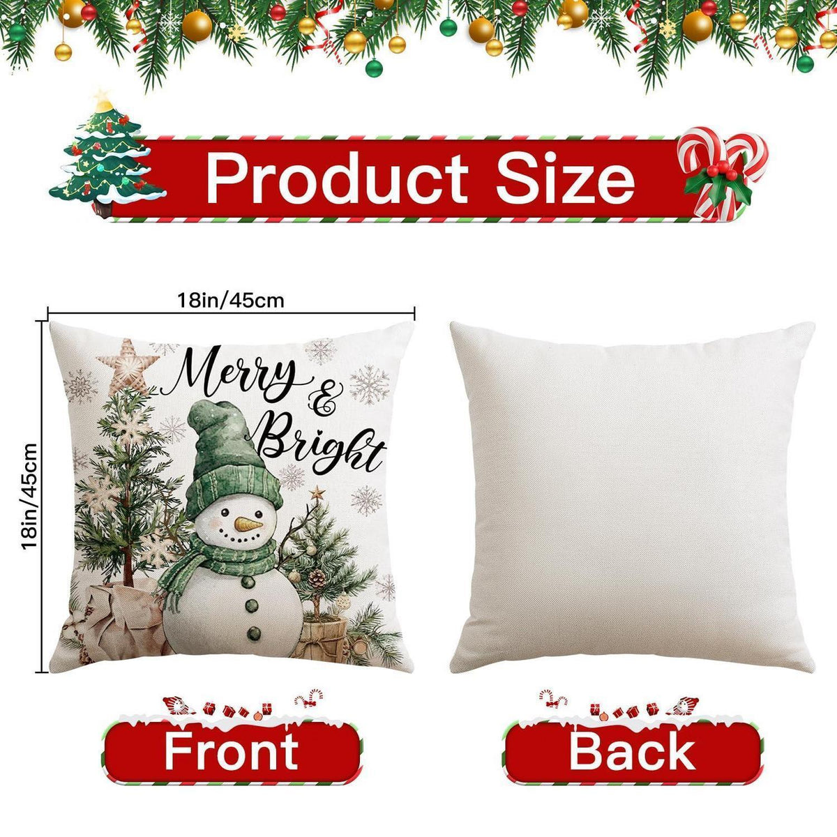 Weihnachtliche Kissenbezüge 4er Set, 45x45 cm, Schneemann Grün