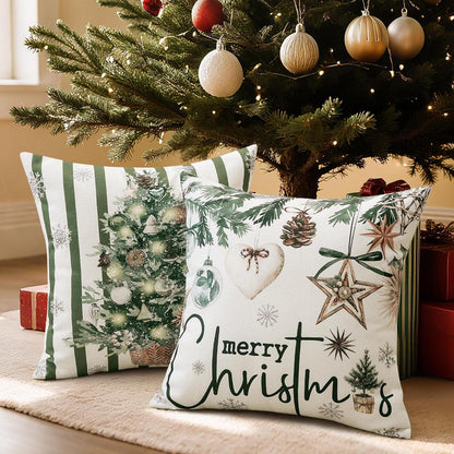 Weihnachtliche Kissenbezüge 4er Set, 45x45 cm, Schneemann Grün
