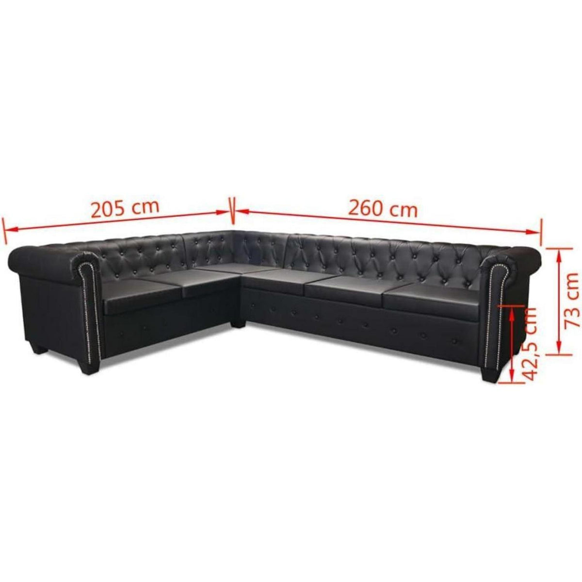 Chesterfield Ecksofa 6-Sitzer Vintage Lederoptik Schwarz