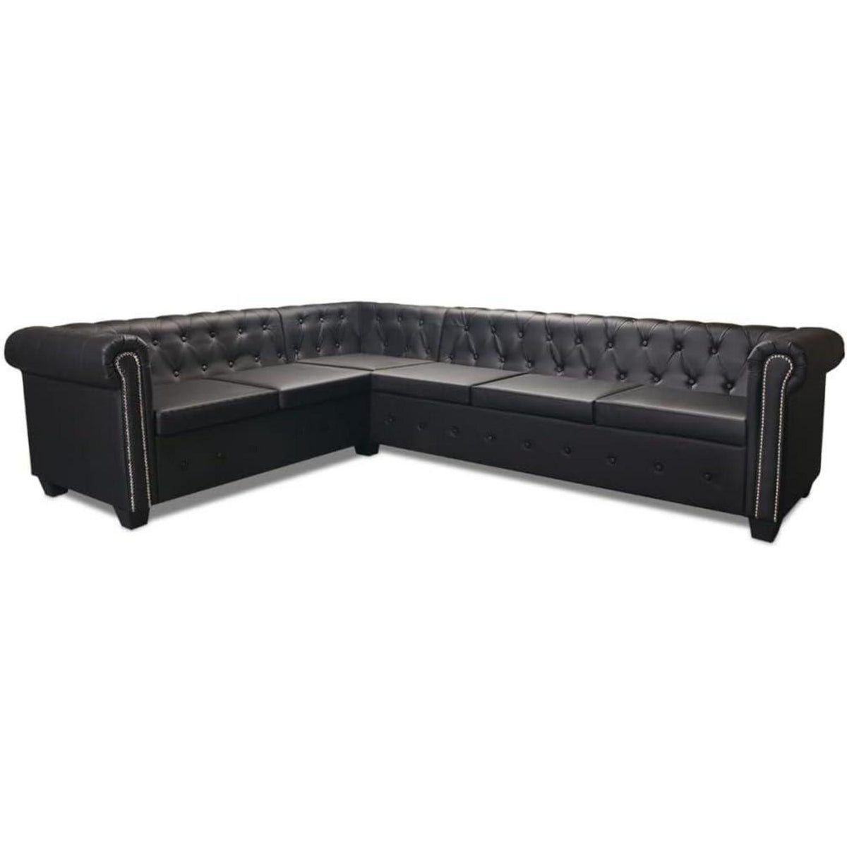Chesterfield Ecksofa 6-Sitzer Vintage Lederoptik Schwarz