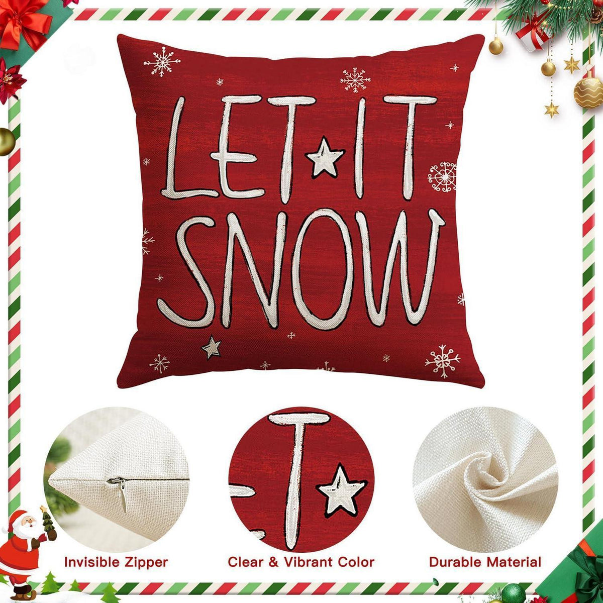 Weihnachtskissenbezüge 4er Set – Zwerg & Weihnachtsbaum Rot 50x50 cm