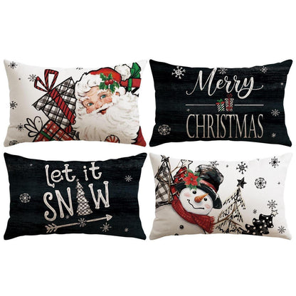 Weihnachtliche Kissenbezüge 4er Set – Weihnachtsmann & Schneemann 40x60 cm