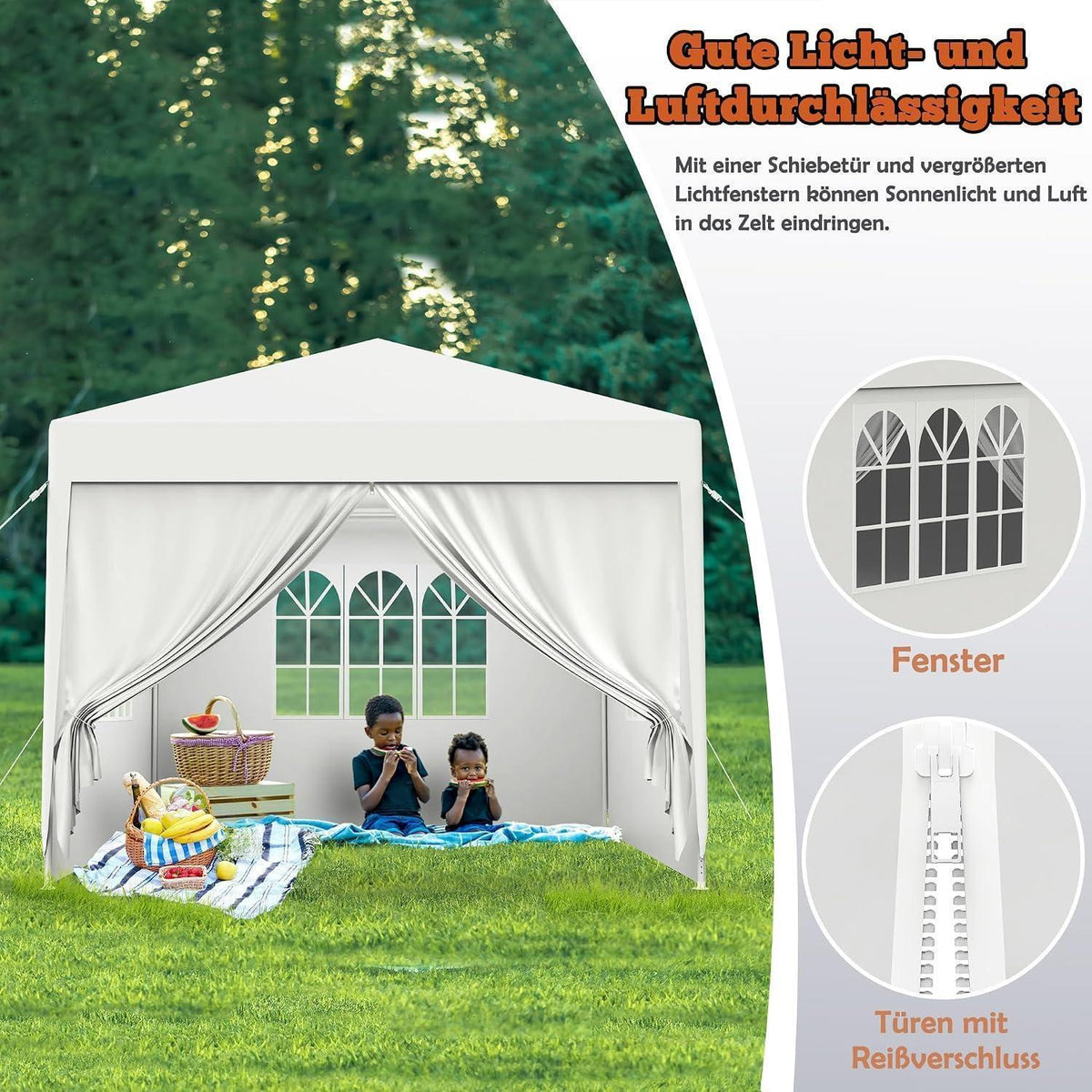 3x6m Wasserdichter Gartenpavillon mit Seitenteilen & Fenstern