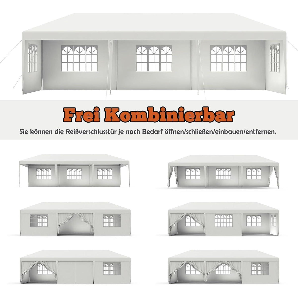 3x6m Wasserdichter Gartenpavillon mit Seitenteilen & Fenstern