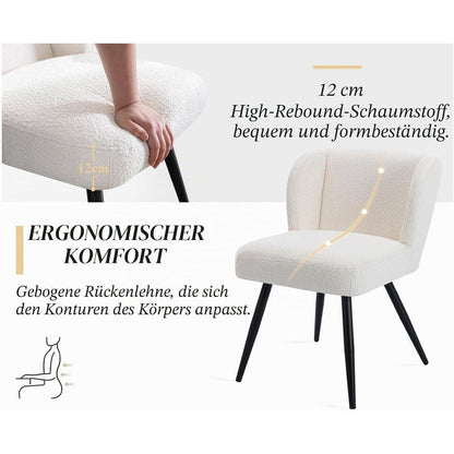 Esszimmerstühle 2er Set Kunstfell Weiß mit Ohrenlehne