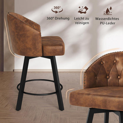 Drehbarer Barhocker mit Lehne – Braun, 65cm hoch