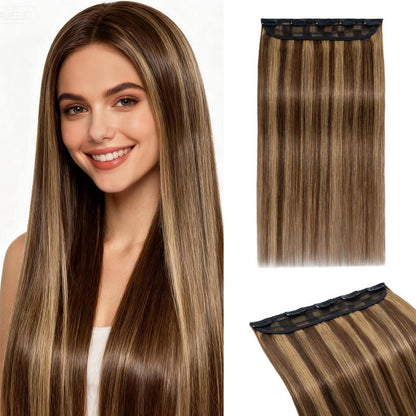 Clip In Haarverlängerung Echthaar Mittelbraun/Dunkelblond 50cm