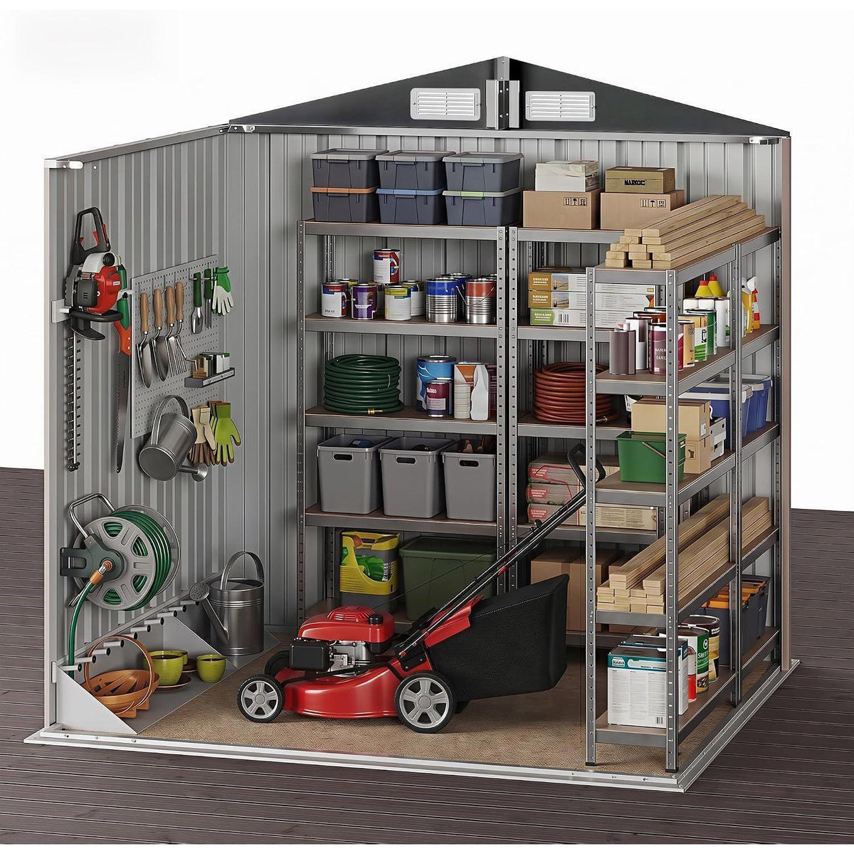 Metall Gerätehaus 200x188x123cm mit Fundamentrahmen Braun