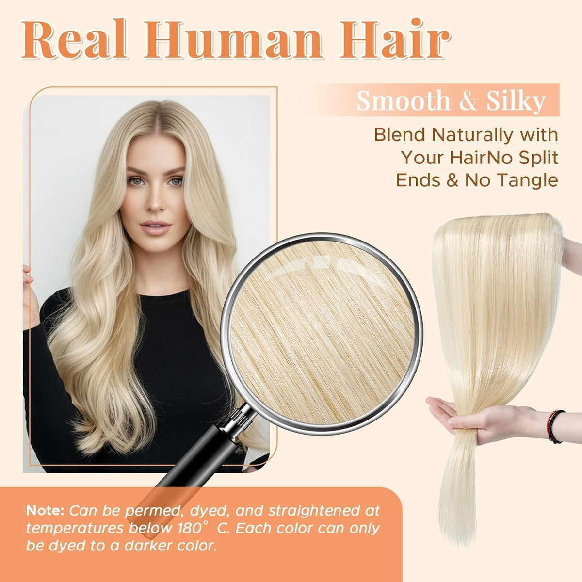 Echthaar Haarverlängerung Platinblond 55cm mit 5 Clips
