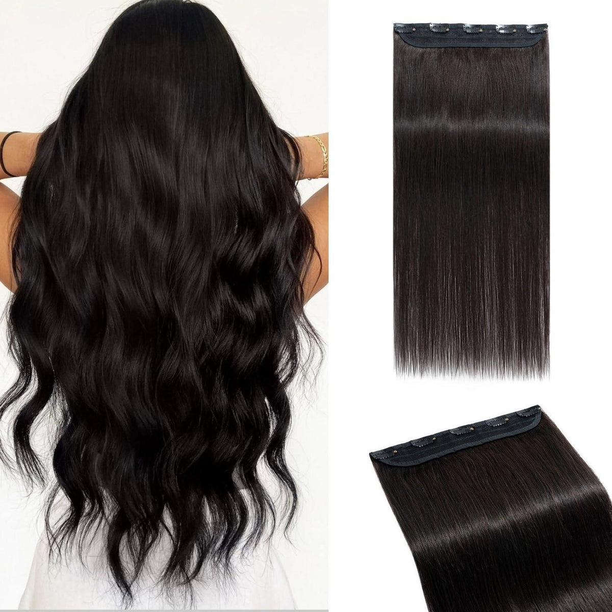 Echthaar Haarverlängerung Clip-In 55cm Natürliches Schwarz
