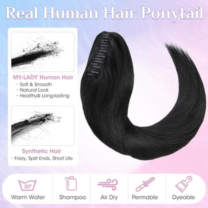 Echthaar Zopfverlängerung Schwarz 55cm mit Clip