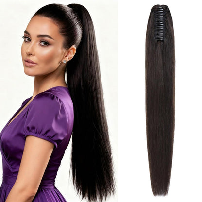Echthaar Zopf Extension mit Klammer – 45cm Natürliches Schwarz
