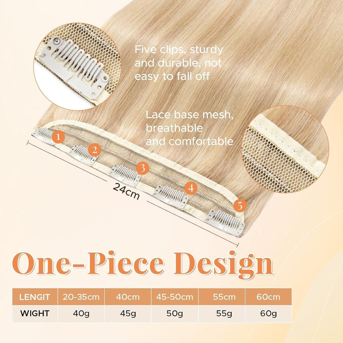 Clip In Echthaar Extension – Ascheblond/Blond 50cm