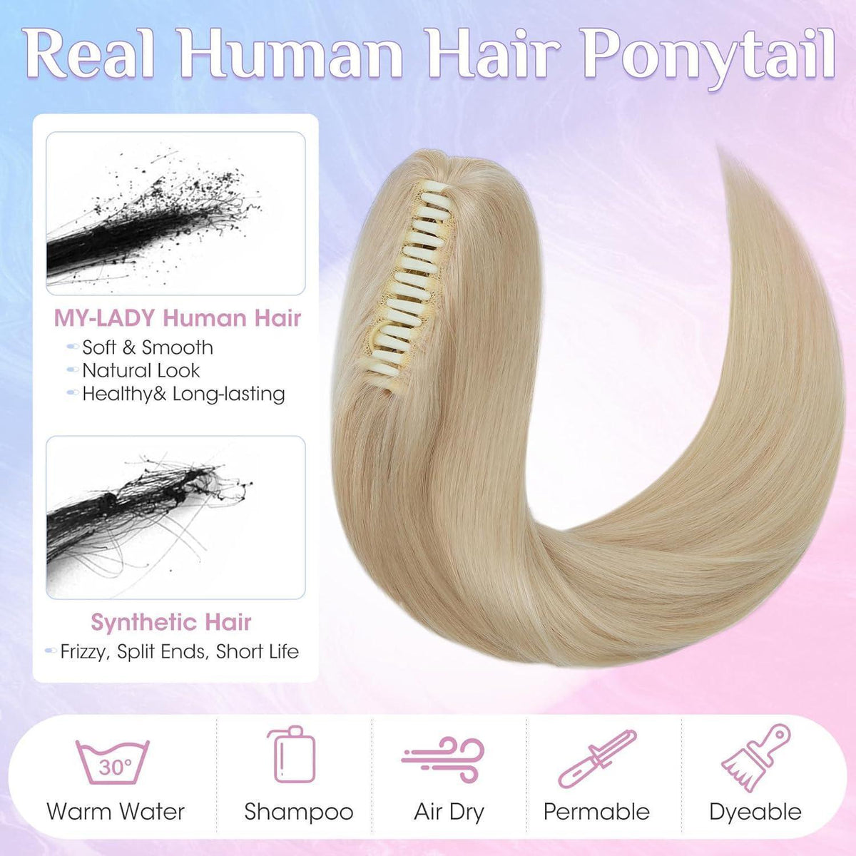 Echthaar Zopf Extension Platinblond 40cm mit Clip