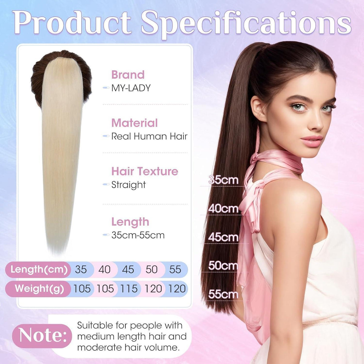 Echthaar Zopf Extension Platinblond 40cm mit Clip