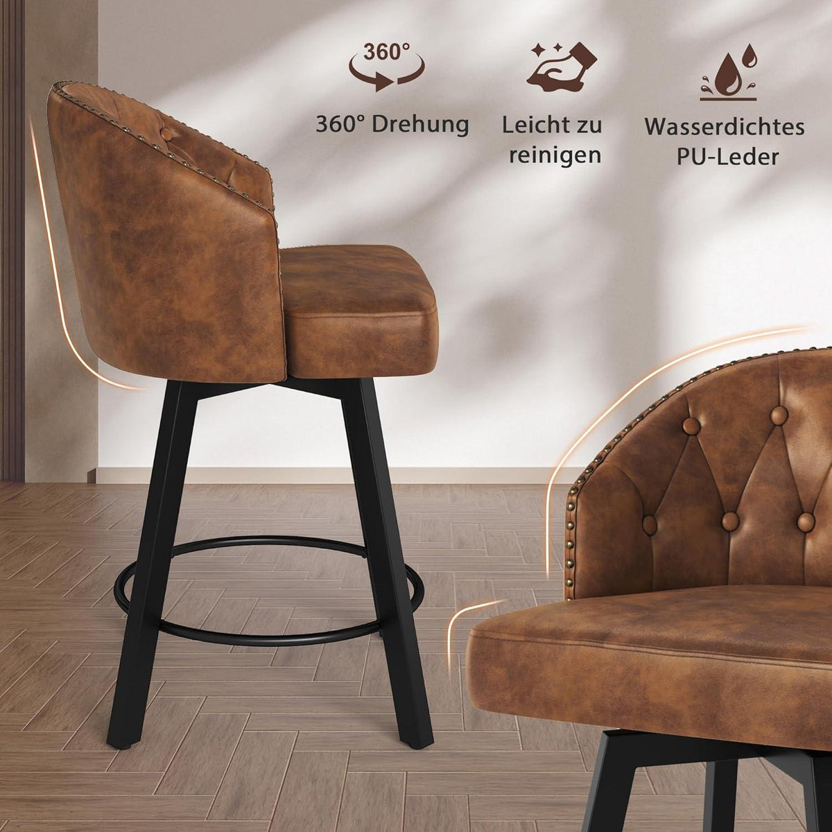 Drehbarer Barhocker Set Braun – Komfortabler Barstuhl mit Lehne