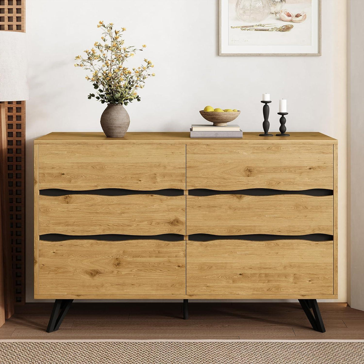 Kommode 6 Schubladen, 120cm, Modernes Sideboard mit Metallfüßen