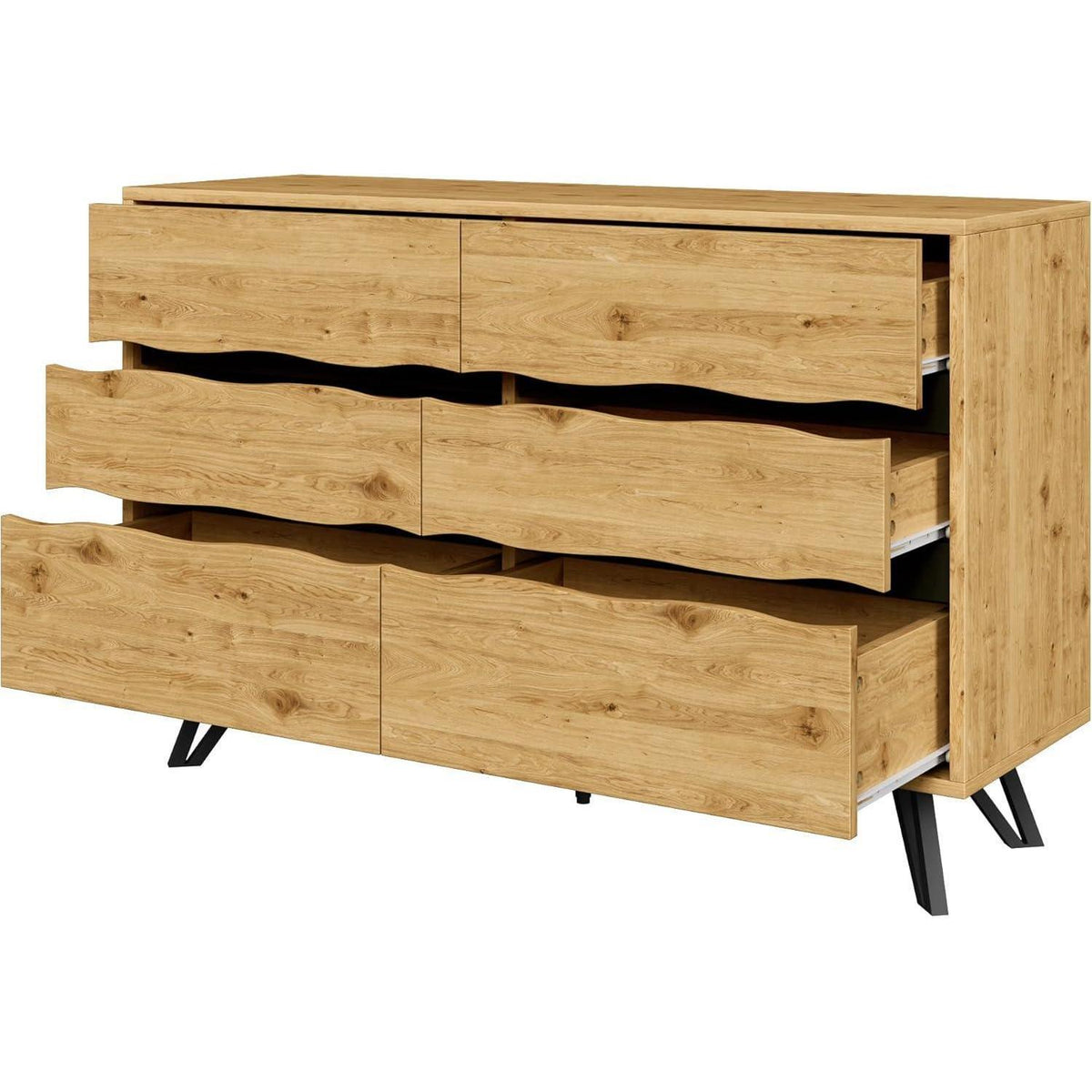 Kommode 6 Schubladen, 120cm, Modernes Sideboard mit Metallfüßen