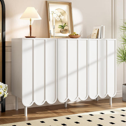 Weißes Sideboard mit Wellentüren & Verstellregalen (120x35x80)