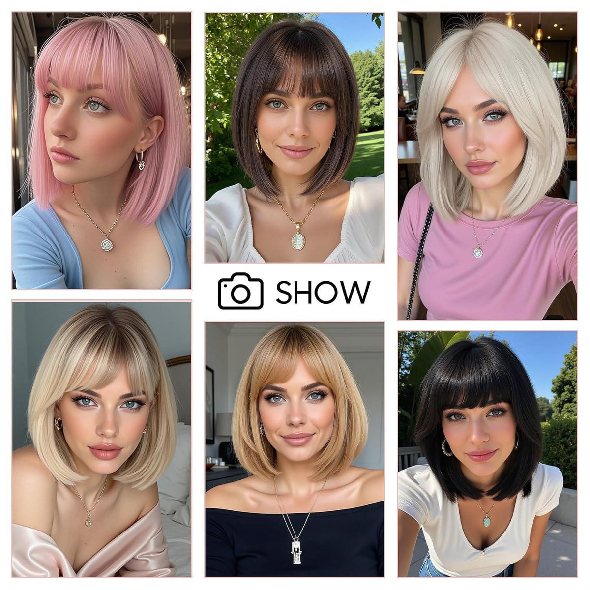 Bob Perücke mit Pony, Beige – Synthetische Damen Perücke