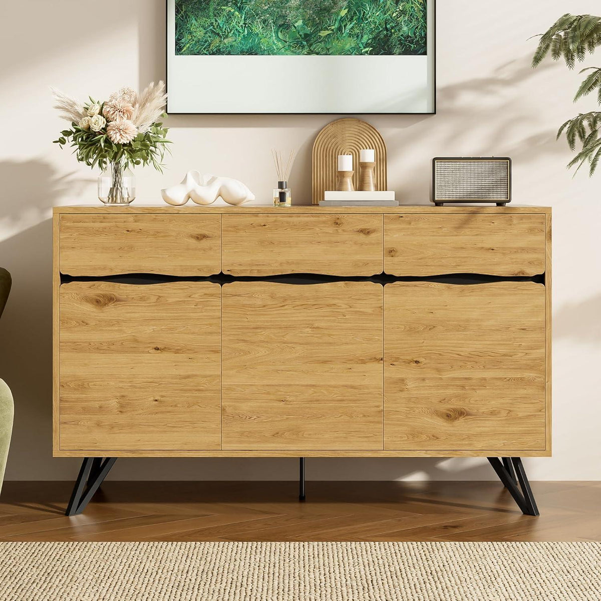 Modernes Sideboard mit 3 Türen | Holzoptik & Metallbeine