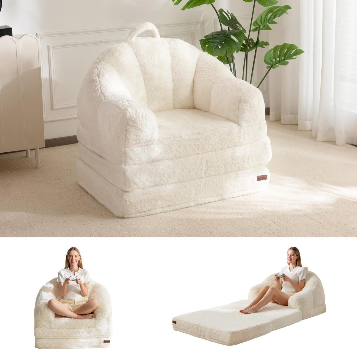Klappsofa mit Kunstfell – Bequemer Schlafsessel für Wohnzimmer