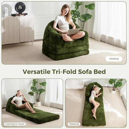 Klappsofa mit Kunstfell – Bequemer Sitzsack & Schlafsessel Dunkelgrün