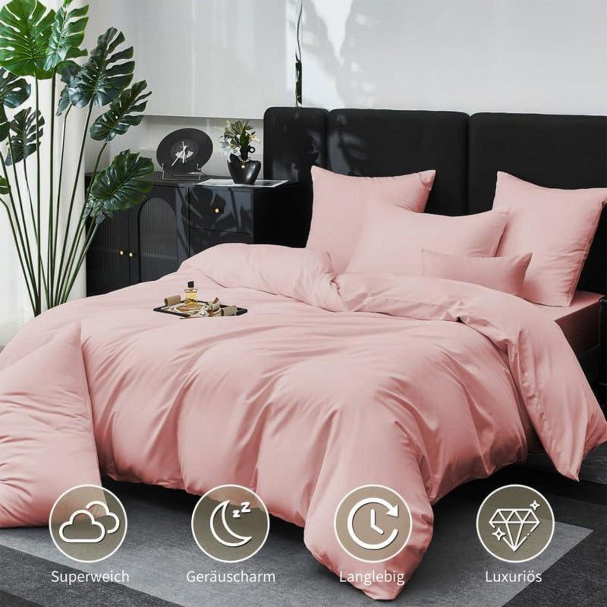 Mako Satin Bettwäsche Set 200x220cm Rosa, 3-teilig