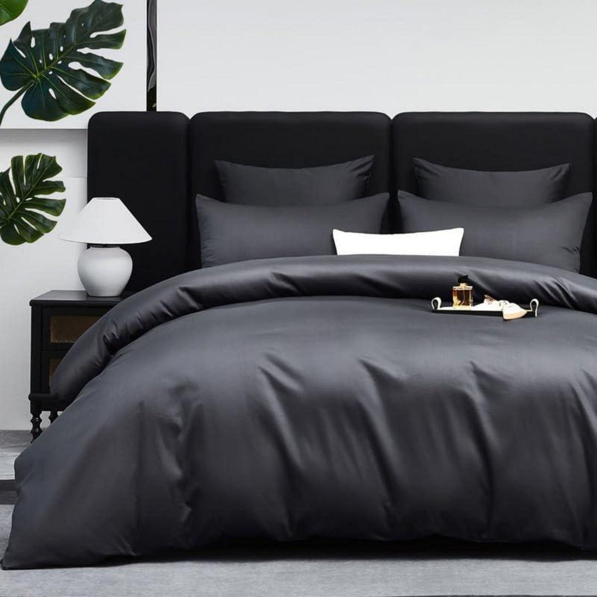 Mako Satin Bettwäsche Set 200x220cm Grau 3tlg.