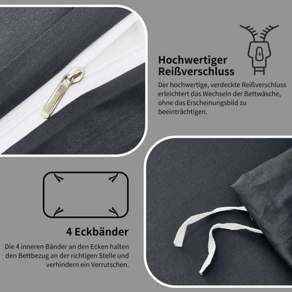 Mako Satin Bettwäsche Set 200x220cm Grau 3tlg.