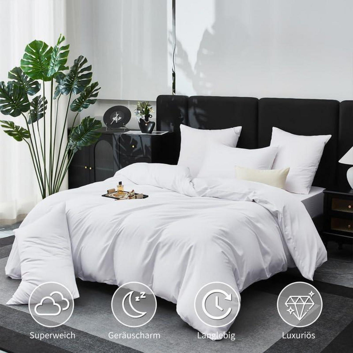 Mako Satin Bettwäsche Set 155x220cm - 3-teilig Weiß