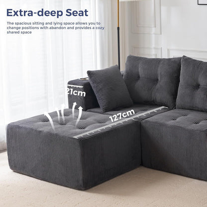 MAXYOYO Ecksofa Cord Stoff mit Getränkehaltern, Modular & Bequem