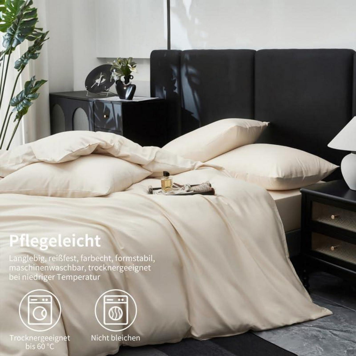 Mako Satin Bettwäsche Set 155x220cm Beige, 3-teilig