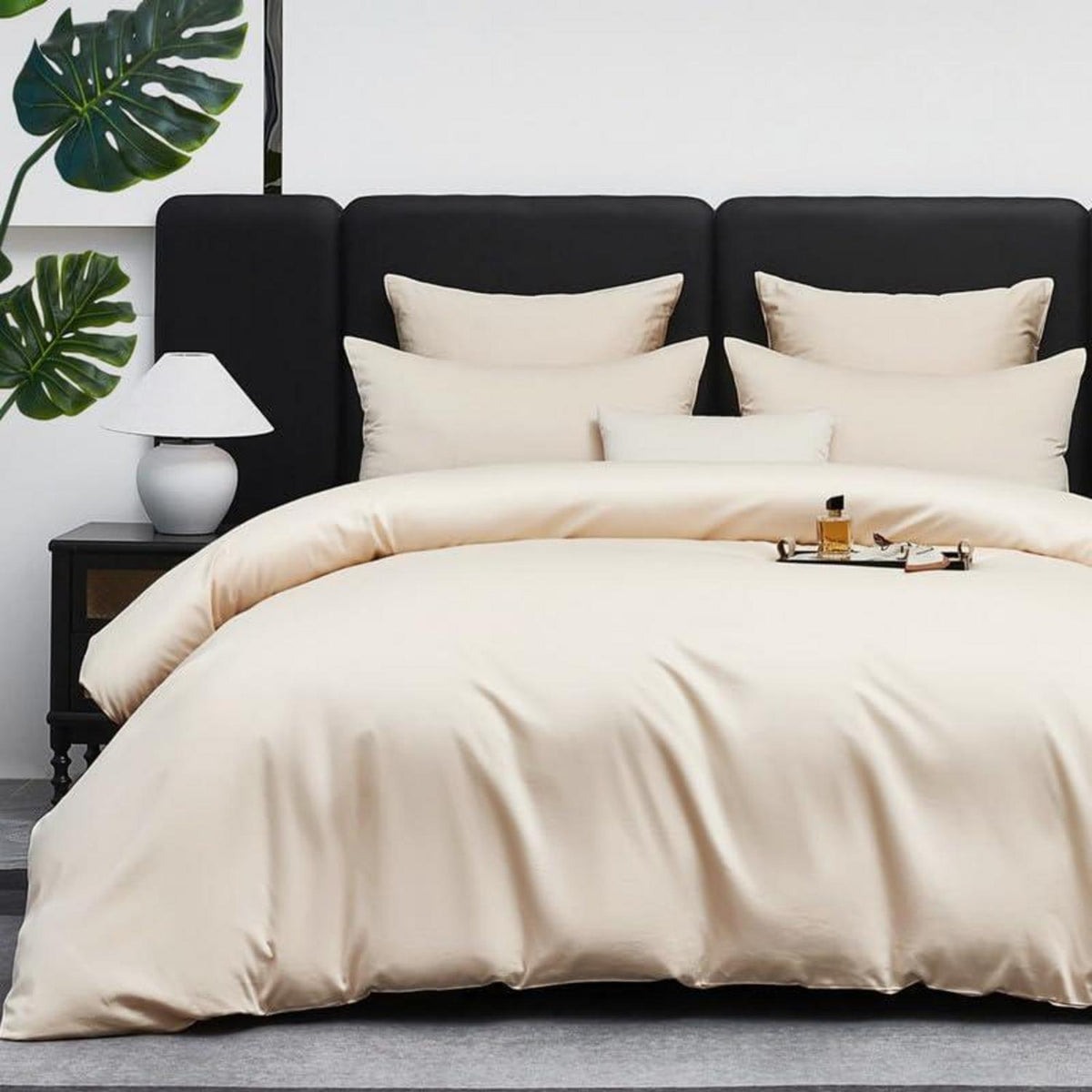 Mako Satin Bettwäsche Set 135x200cm Beige Baumwolle 4tlg.