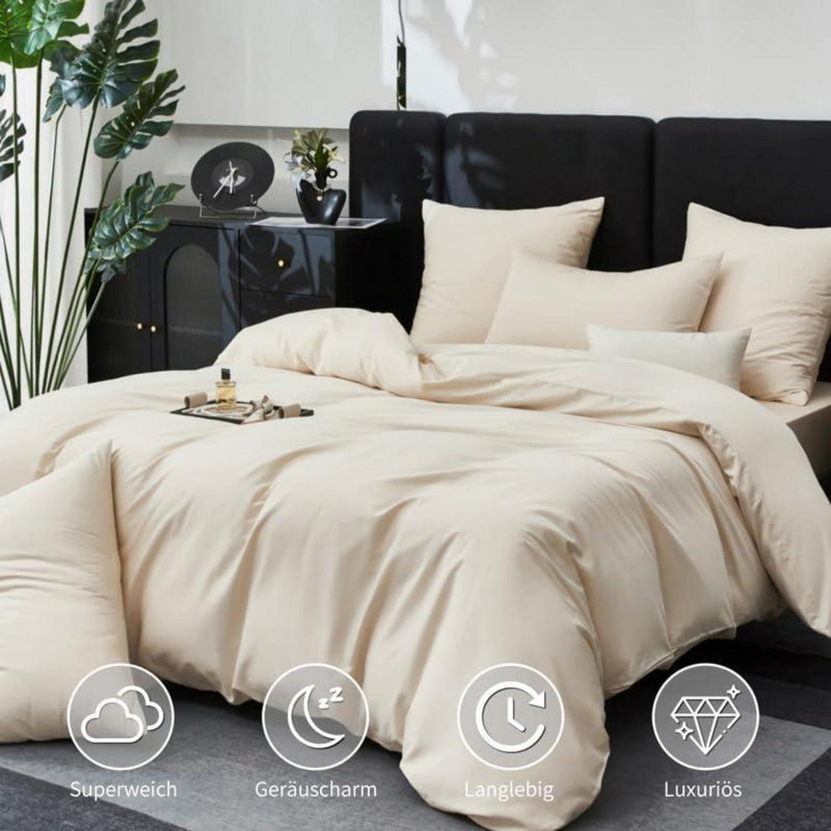Mako Satin Bettwäsche Set 135x200cm Beige Baumwolle 4tlg.