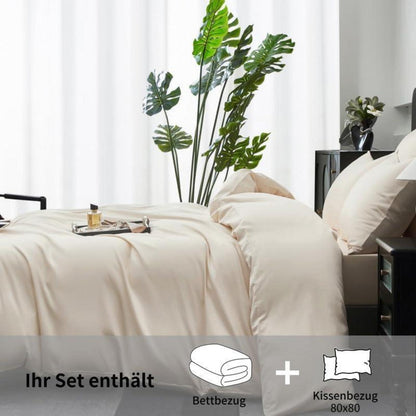 Mako Satin Bettwäsche Set 135x200cm Beige Baumwolle 4tlg.