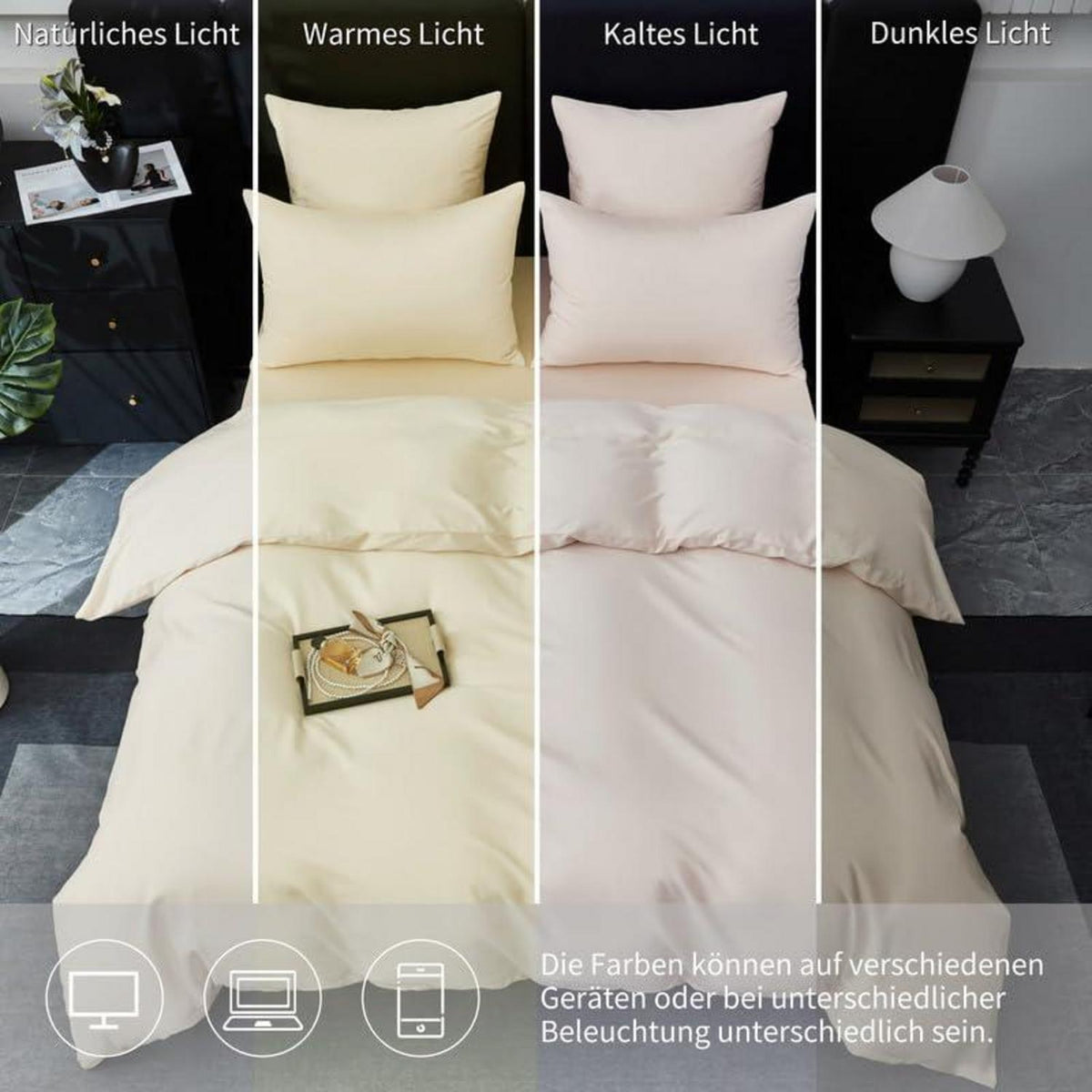 Mako Satin Bettwäsche Set 135x200cm Beige Baumwolle 4tlg.