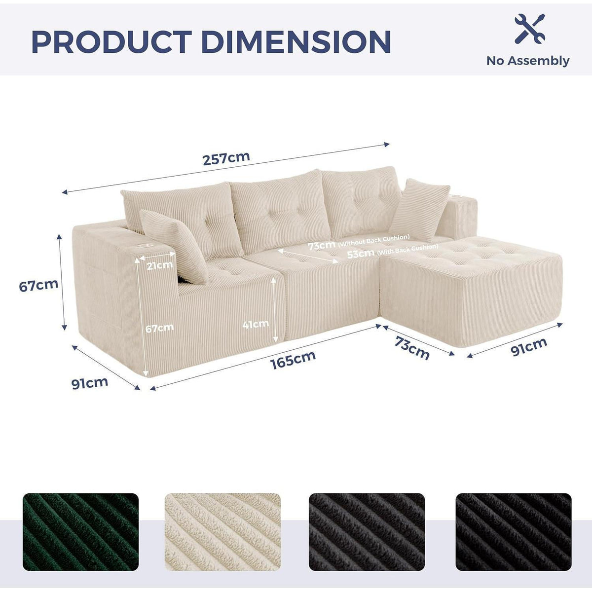 MAXYOYO Ecksofa Cord Stoff mit Getränkehaltern, Modular & Bequem