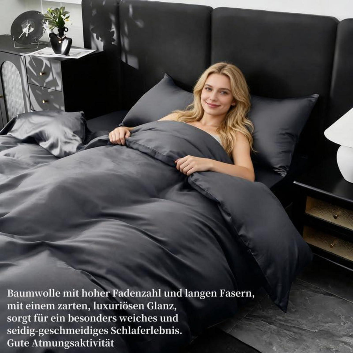 Mako Satin Bettwäsche Set 220x240 Grau – 3tlg. Baumwolle