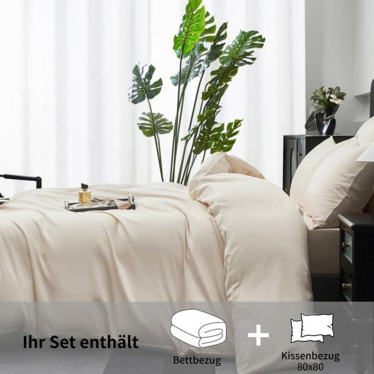 Mako Satin Bettwäsche Set 200x220cm Beige, 3-teilig