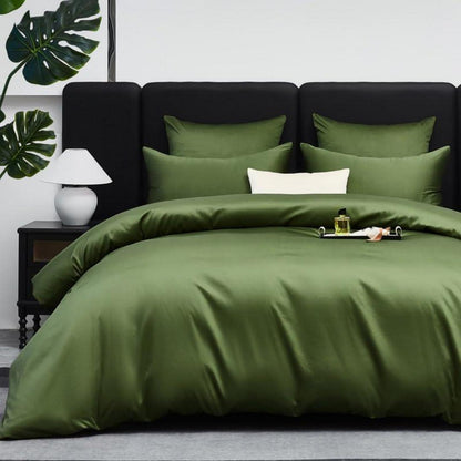 Olivgrüne Bettwäsche Set 200x200cm | 3-teilig, Mako Satin Baumwolle